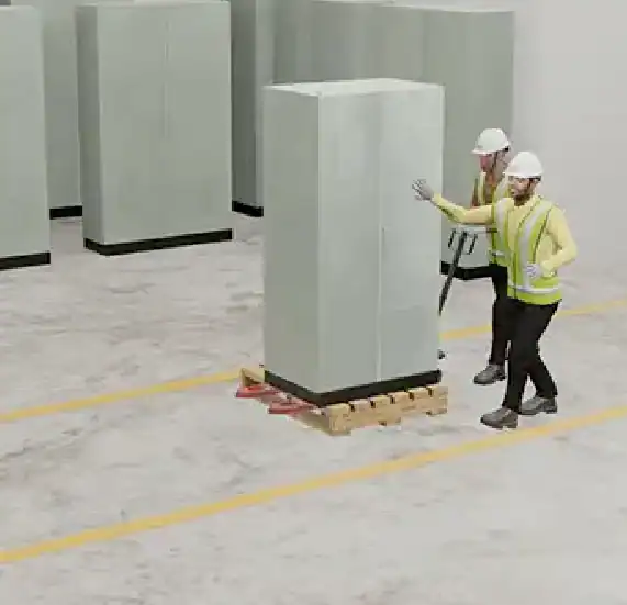 Workers transporting heavy equipment in 3D animated safety video