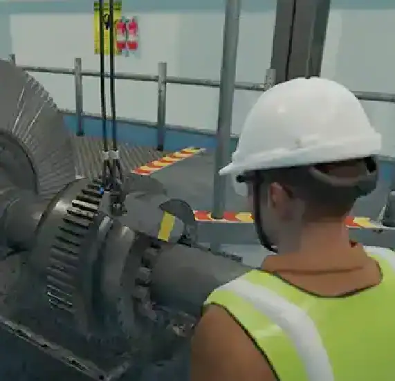 Heavy machinery handling in safety induction video for turbine maintenance